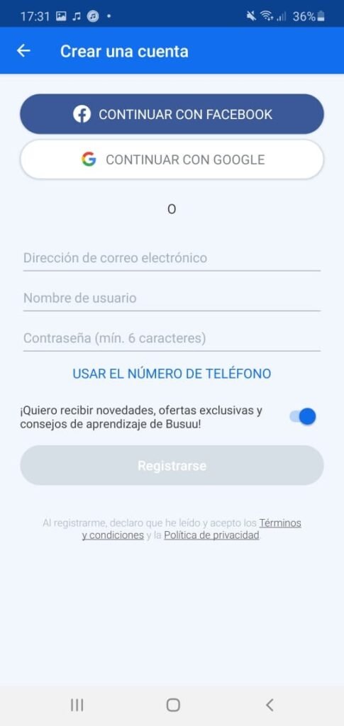 Registrandose en busuu 1